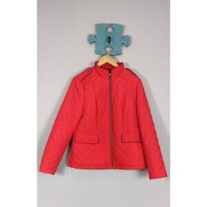 Talbots Diamond Quilted Military Jacket Red Size Medium Zipper Front